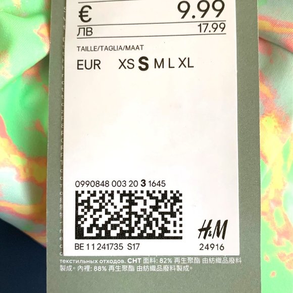 H & M Neon Green Yellow Burst Square Neckline Print Bikini Top Bathing Swim S - Picture 6 of 11